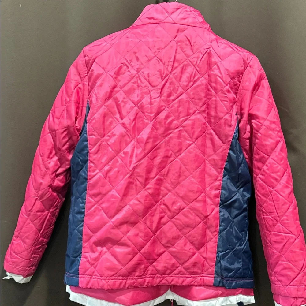 Weatherproof White and Pink Kids Raincoat with Navy Accents
